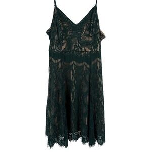 Soprano Womens Forest Green Floral Lace A-Line Mini Dress Size L Sleeveless
